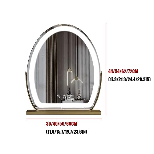 Espejo de maquillaje LED con luces, rotación de 350°, opciones recargables y no recargables, iluminación de 3 colores, brillo ajustable, control táctil, espejo de tocador dorado Hollywood, 50 x 62 cm