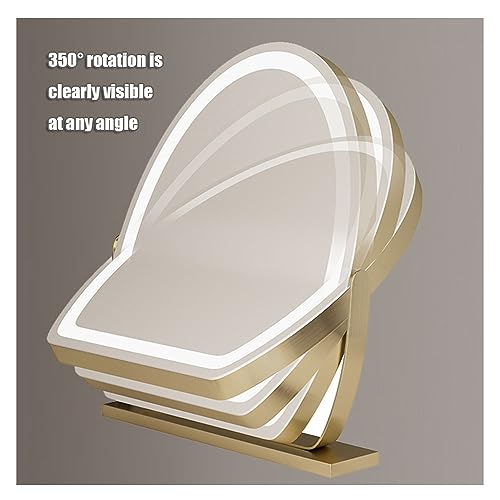 Espejo de maquillaje LED con luces, rotación de 350°, opciones recargables y no recargables, iluminación de 3 colores, brillo ajustable, control táctil, espejo de tocador dorado Hollywood, 50 x 62 cm