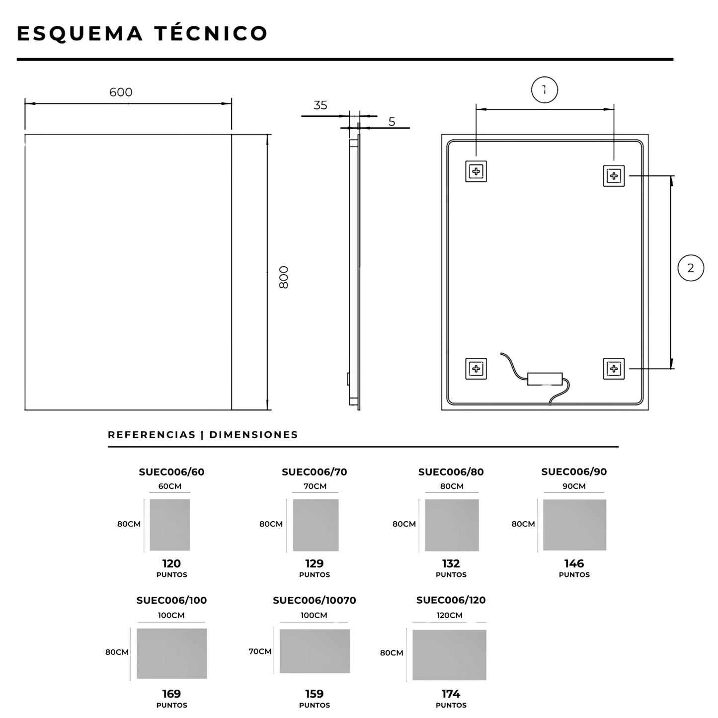 NOLUXA LEDIMEX - Espejo Retroiluminado Baño 90x80cm | Espejo Rectangular con Luz LED Fría 6000k | Espejo Cuarto de Baño con Luz Integrada sin Marco para Mueble | Serie Suecia