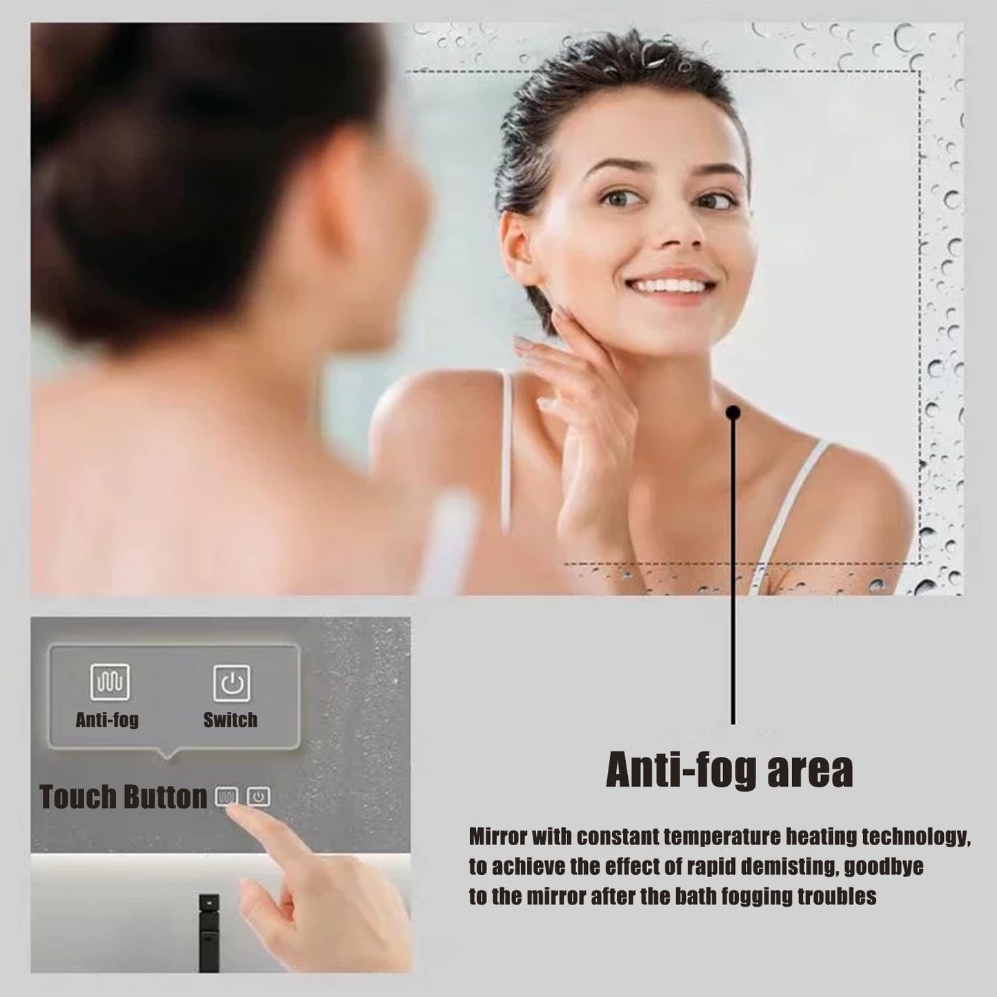 Espejo Ovalado Con Marco De Aluminio, Espejo De Baño LED, Retroiluminación + Frontal, 3 Colores Regulables, Espejo De Pared, Espejo De Maquillaje Inteligente, HD, A Prueba De(Size:50x90CM,Color:Negro)