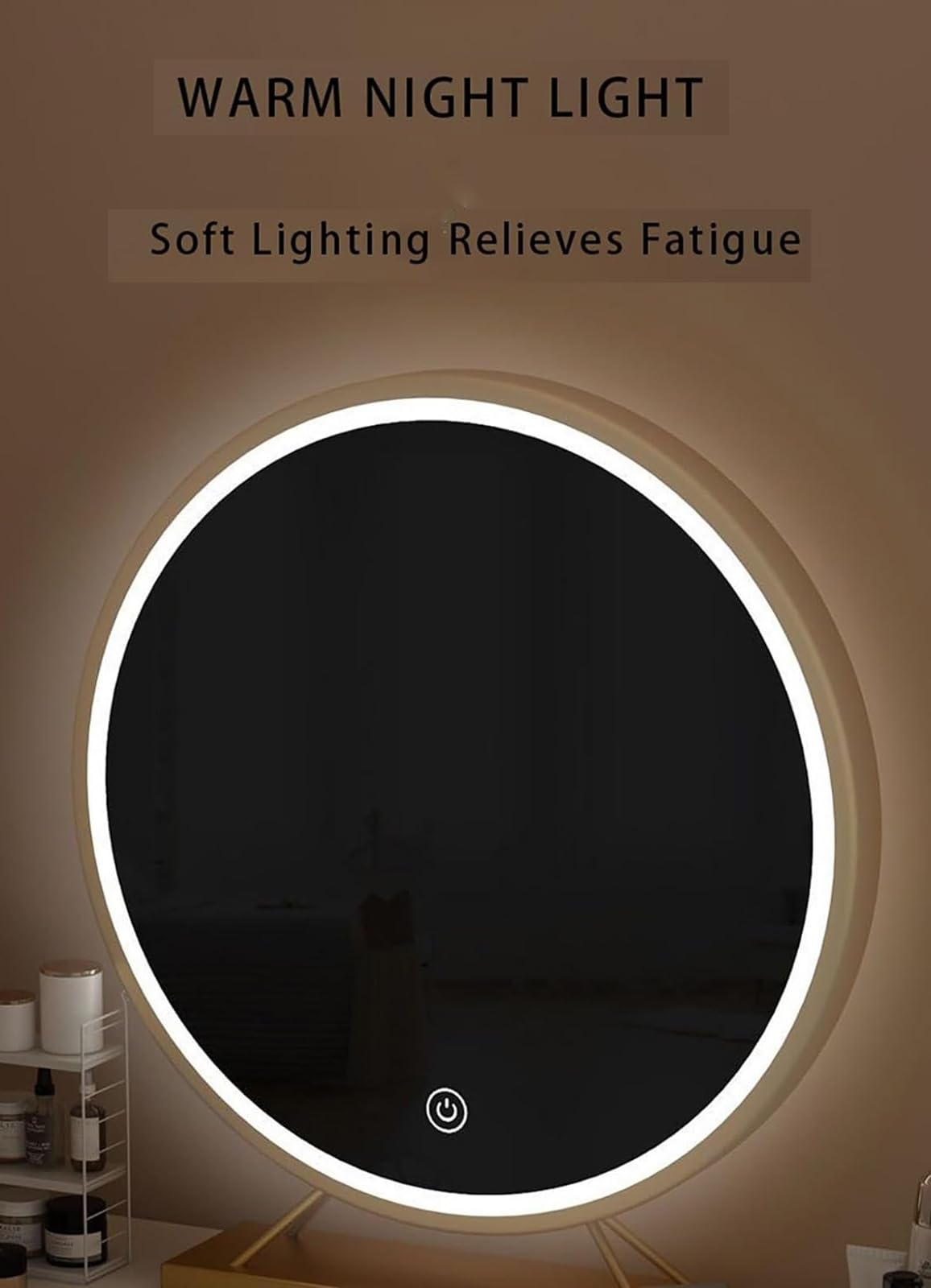 Espejo De Maquillaje Con Luz LED Y Pantalla Táctil Inteligente - Grande Para Tocador - 40cm, Dorado