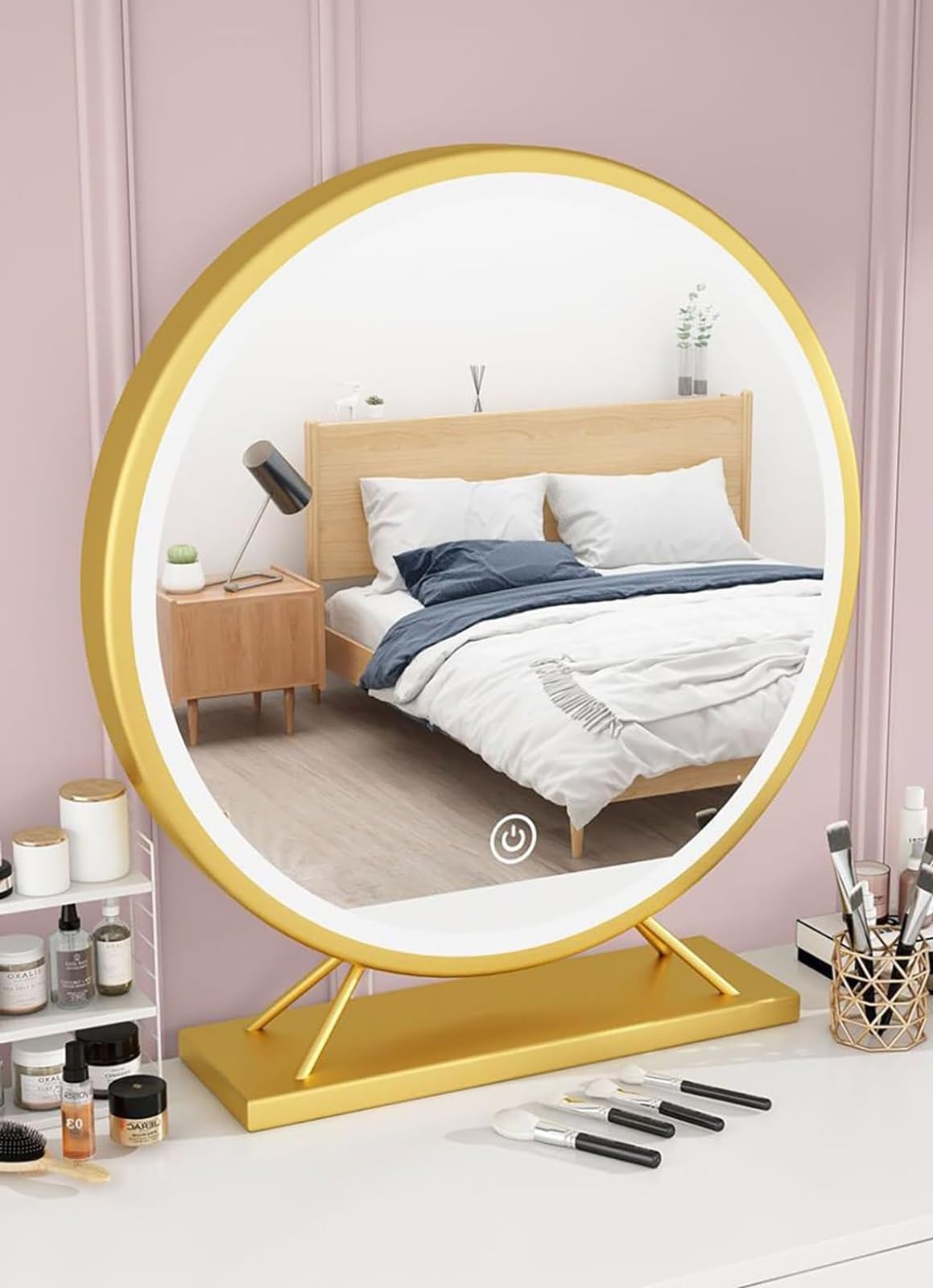Espejo De Maquillaje Con Luz LED Y Pantalla Táctil Inteligente - Grande Para Tocador - 40cm, Dorado
