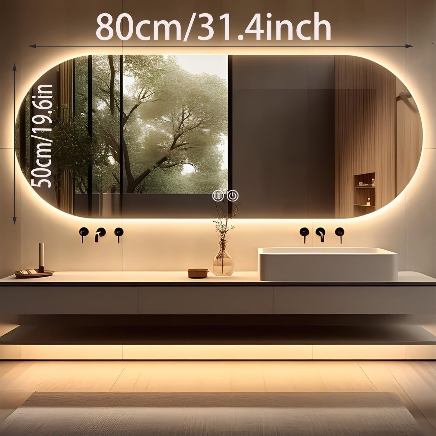 19.6x31.4 Pulgadas LED Ovalado Espejo De Maquillaje, Espejo Retroiluminado De Baño, Espejo Ovalado Iluminado De Baño, Espejo De Maquillaje Largo Con Luces, Anti-Niebla, Regulable Y Montado En Pared