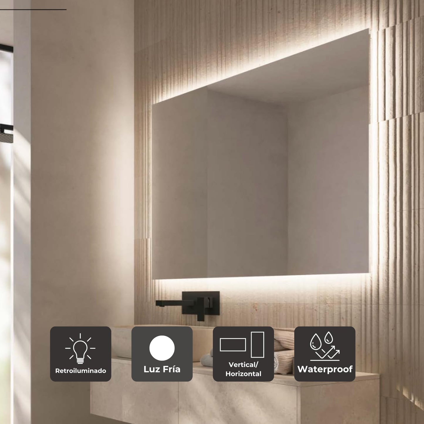 NOLUXA LEDIMEX - Espejo Retroiluminado Baño 90x80cm | Espejo Rectangular con Luz LED Fría 6000k | Espejo Cuarto de Baño con Luz Integrada sin Marco para Mueble | Serie Suecia