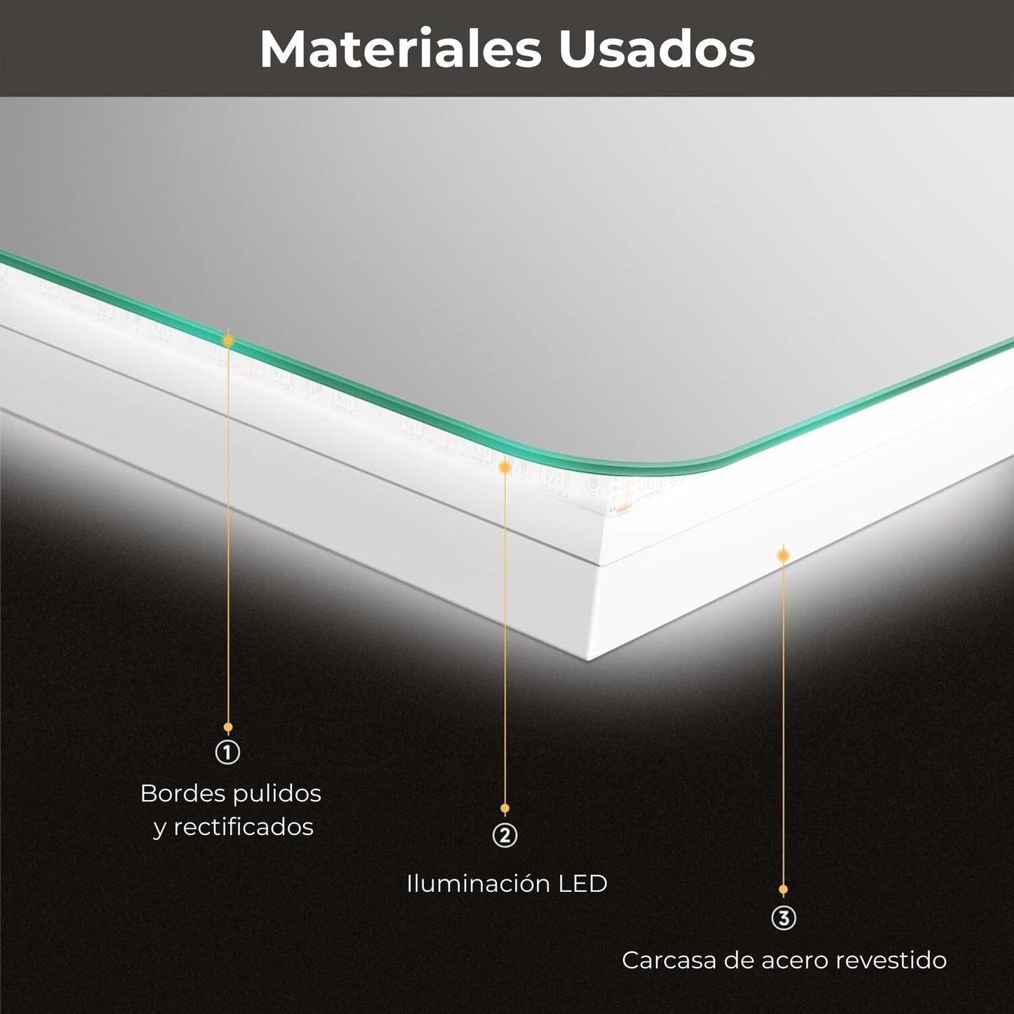 LEDIMEX - Espejo Baño con Luz LED y Antivaho 160x40cm | Espejo Cuarto de Baño con Luz Frontal Bi-LED (Cálida, Neutra y Fría) | Espejo Rectangular de Pared con Marco Arenado para Mueble