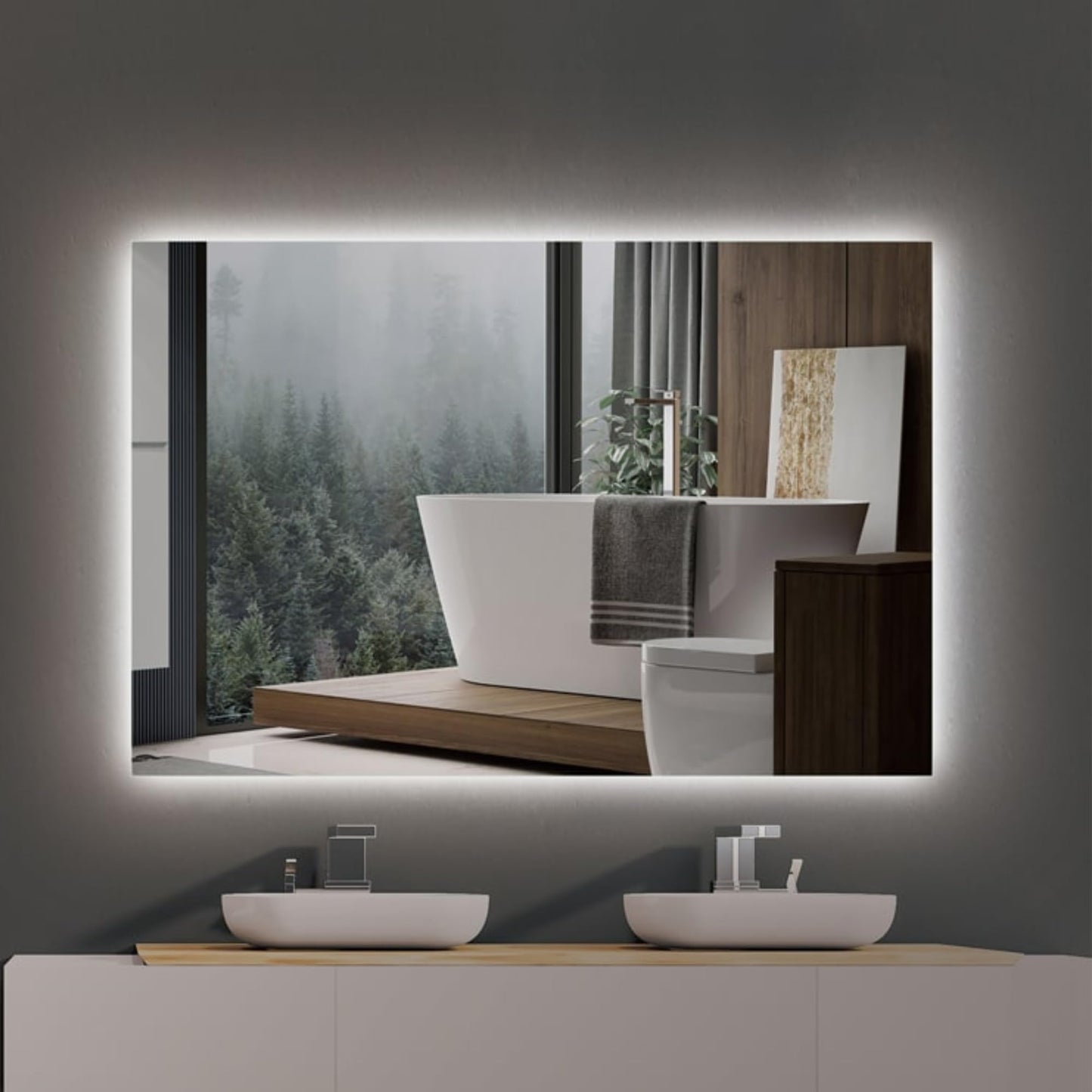 NOLUXA LEDIMEX - Espejo Retroiluminado Baño 90x80cm | Espejo Rectangular con Luz LED Fría 6000k | Espejo Cuarto de Baño con Luz Integrada sin Marco para Mueble | Serie Suecia