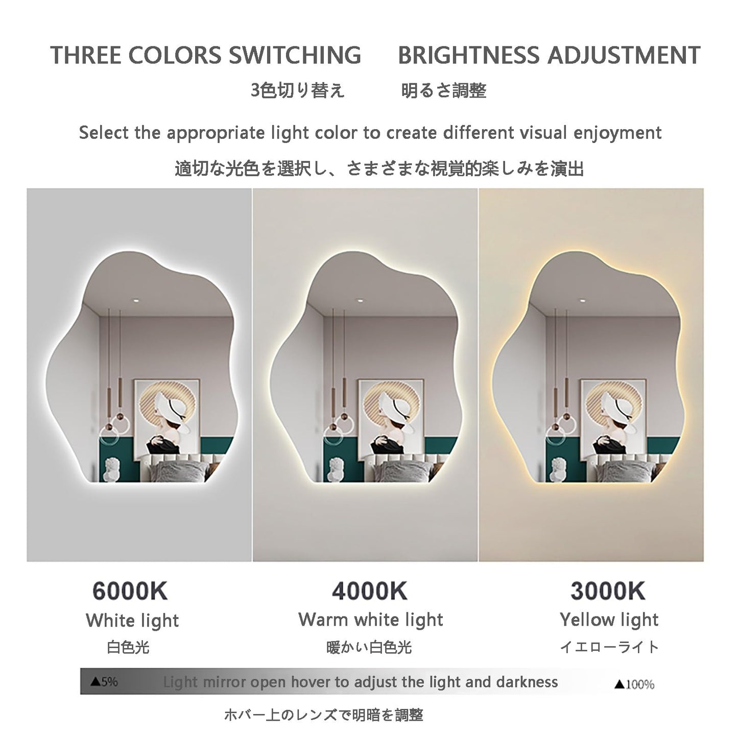 Espejos De Pared LED En Forma De Nube, Espejo De Baño Con 3 Colores De Iluminación, Espejo De Maquillaje Irregular, Espejo Cosmético Asimétrico Moderno, A Prueba De Explosiones, IP44 ( Size : 70x90cm/