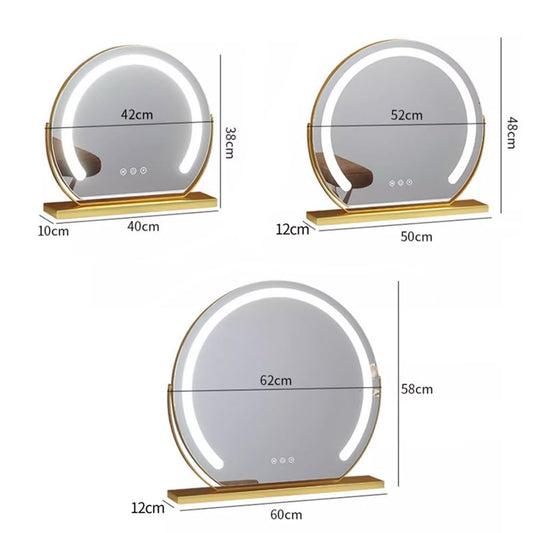 Espejo Maquillaje Grande Con Luz,Espejo De Mesa Estética, LED Espejo Tocador, Control Táctil Inteligente, Iluminación De 3 Colores, Para Dormitorio, Escritorio 40/50/60cm ( Color : oro , Tamaño : 52cm