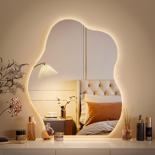 Espejos De Pared LED En Forma De Nube, Espejo De Baño Con 3 Colores De Iluminación, Espejo De Maquillaje Irregular, Espejo Cosmético Asimétrico Moderno, A Prueba De Explosiones, IP44 ( Size : 70x90cm/