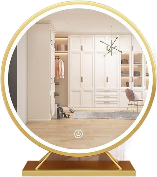 Espejo De Maquillaje Con Luz LED Y Pantalla Táctil Inteligente - Grande Para Tocador - 40cm, Dorado