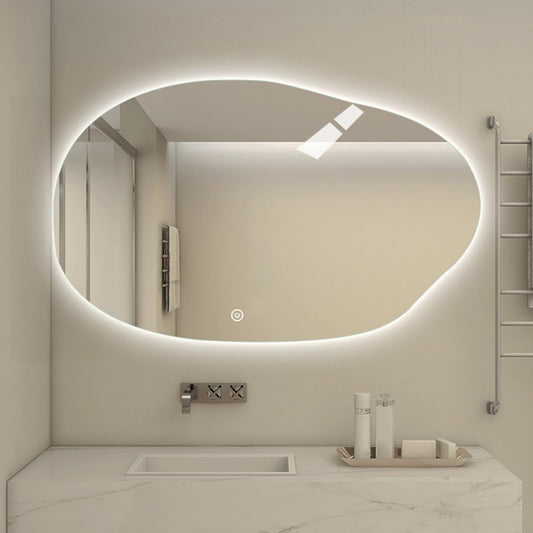 Espejo De Pared Grande Moderno Irregular, Espejo Iluminado Con LED, Espejo De Baño Ovalado Asimétrico, Tricolor Regulable, Botón Táctil Inteligente, A Prueba De Explosiones, Espejo De Maquillaje HD (