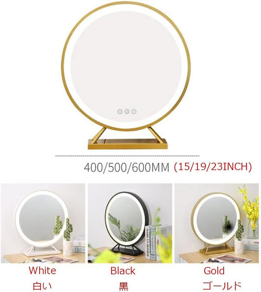 Espejo De Maquillaje Con Luz LED Y Pantalla Táctil Inteligente - Grande Para Tocador - 40cm, Dorado