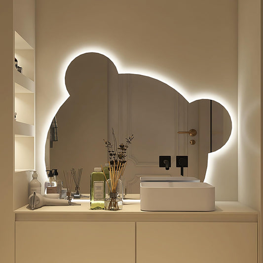 CMYAOYC Espejo Oso Baño con Luz, Espejo Pared, Inastillable, Espejo Inteligente Sensible al Tacto for Maquillaje, Dormitorio, Habitación de Niños (Color : Style 01, Size : 70 * 85cm)