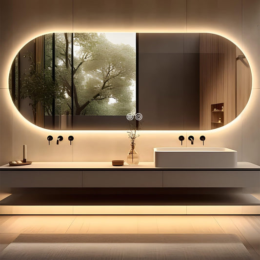 19.6x31.4 Pulgadas LED Ovalado Espejo De Maquillaje, Espejo Retroiluminado De Baño, Espejo Ovalado Iluminado De Baño, Espejo De Maquillaje Largo Con Luces, Anti-Niebla, Regulable Y Montado En Pared