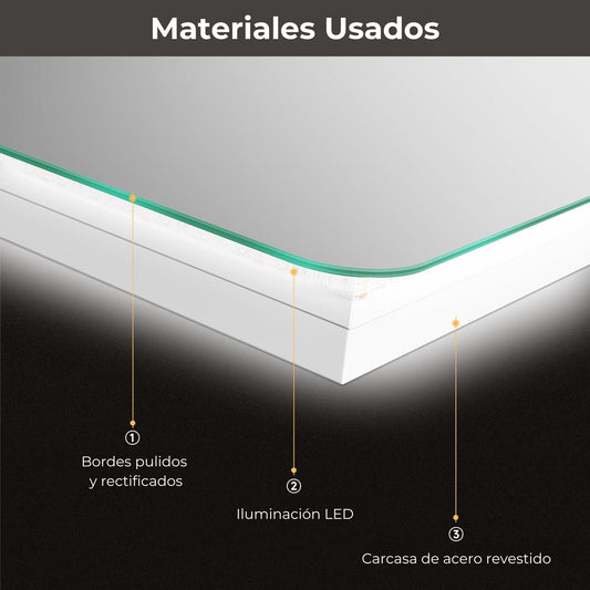 LEDIMEX - Espejo Baño con Luz LED y Antivaho 160x40cm | Espejo Cuarto de Baño con Luz Frontal Bi-LED (Cálida, Neutra y Fría) | Espejo Rectangular de Pared con Marco Arenado para Mueble