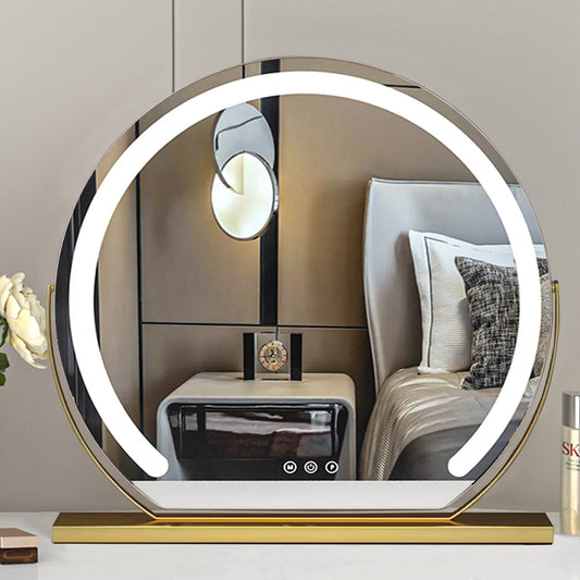 Espejo Maquillaje Grande Con Luz,Espejo De Mesa Estética, LED Espejo Tocador, Control Táctil Inteligente, Iluminación De 3 Colores, Para Dormitorio, Escritorio 40/50/60cm ( Color : oro , Tamaño : 52cm