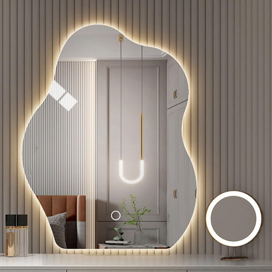 Espejos De Pared LED En Forma De Nube, Espejo De Baño Con 3 Colores De Iluminación, Espejo De Maquillaje Irregular, Espejo Cosmético Asimétrico Moderno, A Prueba De Explosiones, IP44 ( Size : 70x90cm/