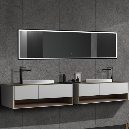 LEDIMEX - Espejo Baño con Luz LED y Antivaho 160x40cm | Espejo Cuarto de Baño con Luz Frontal Bi-LED (Cálida, Neutra y Fría) | Espejo Rectangular de Pared con Marco Arenado para Mueble